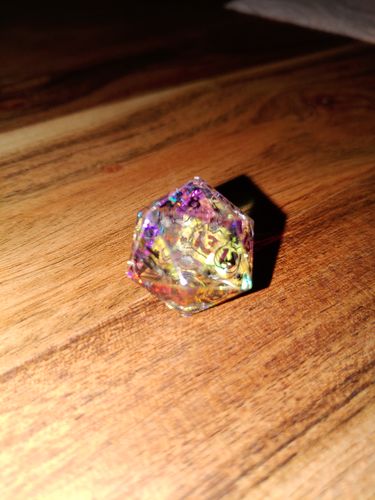 Customer photo review of URWizards Dnd Engraved Dichroic Prism Glass Dice Set Meo Style