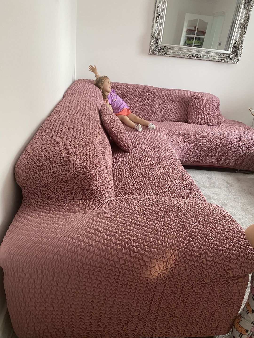Customer photo review of Corner Sofa Cover - Grey, Velvet Collection