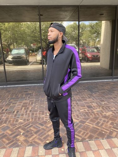 Customer photo review of Solid One Stripe Track Pants Black - Purple (100-401)