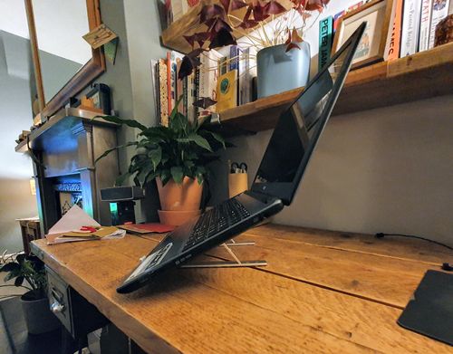 Customer photo review of Laptop Stand | Aluminium, Portable & Foldable