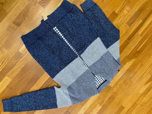 Customer photo review of Winter Fashion Patchwork Men's Knitted Jackets Thick Comfy Long Sleeve Sweater