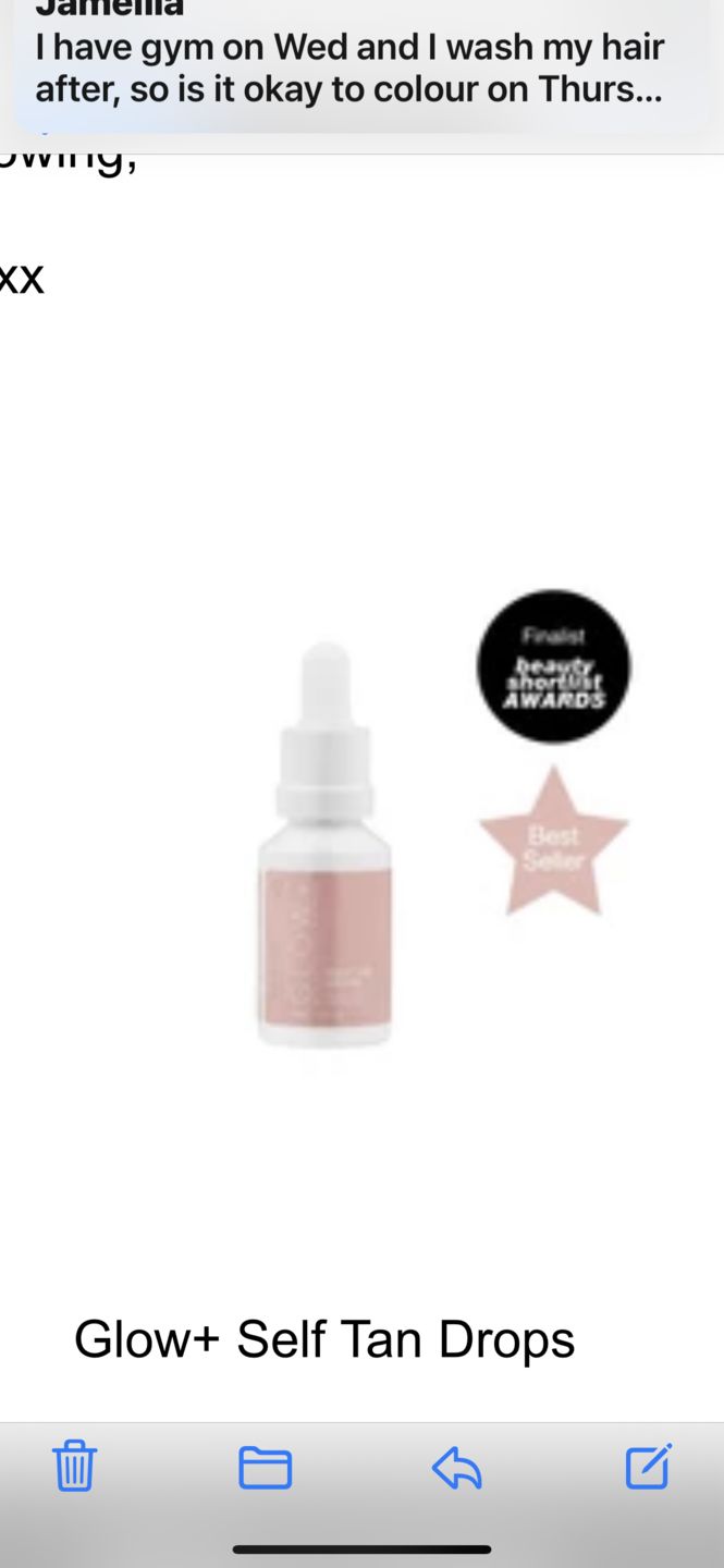 Customer photo review of Glow+ Self Tan Drops