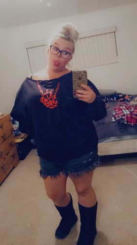 Customer photo review of 152 - Red Regret Wide Neck Hoodie