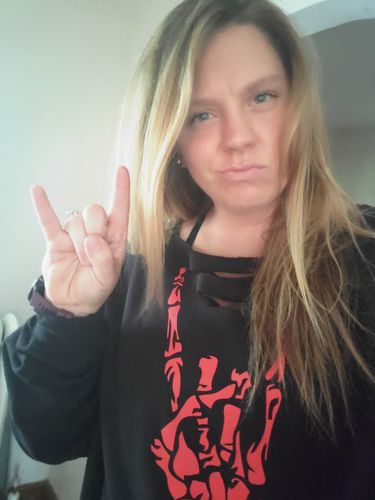 Customer photo review of 152 - Red Regret Wide Neck Hoodie