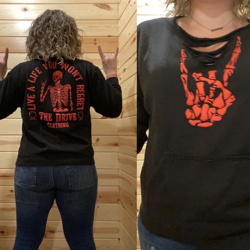 Customer photo review of 152 - Red Regret Wide Neck Hoodie