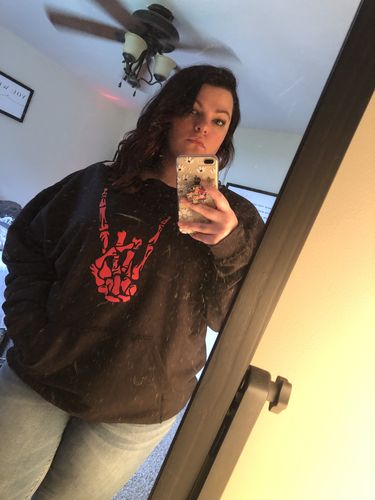 Customer photo review of 152 - Red Regret Wide Neck Hoodie