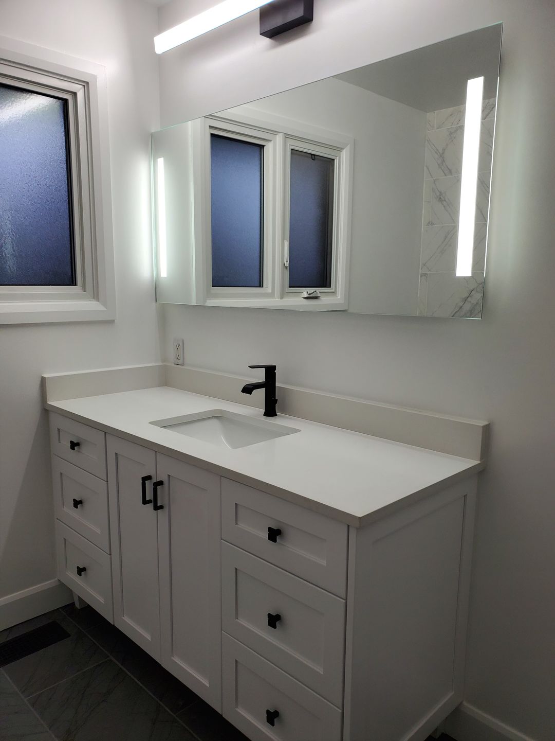 Customer photo review of Bridgeport 60" Satin White Bathroom Vanity