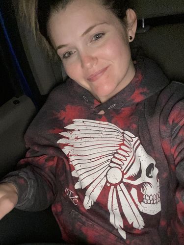 Customer photo review of 208 - Apache Red/Grey Crop Hoodie