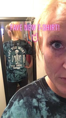 Customer photo review of 205 - Regret Black/Teal Tee