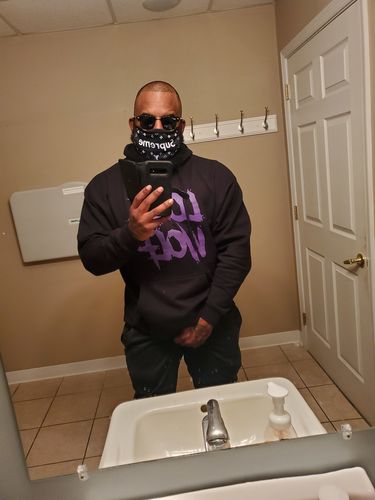 Customer photo review of 102- Blood Lone Wolf Muscle Hoodie