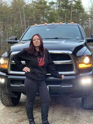 Customer photo review of 152 - Red Regret Wide Neck Hoodie