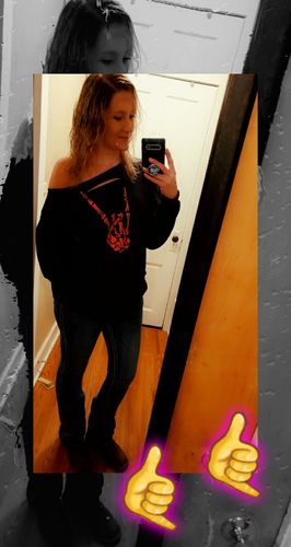 Customer photo review of 152 - Red Regret Wide Neck Hoodie