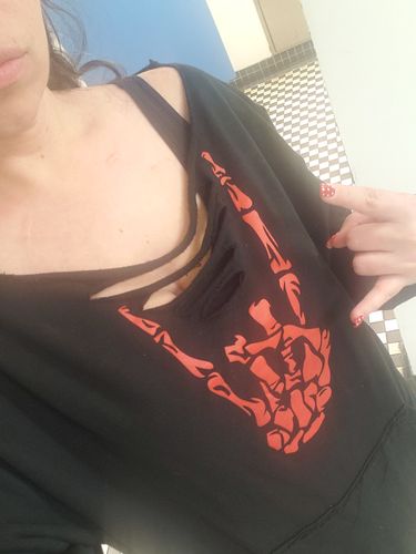 Customer photo review of 152 - Red Regret Wide Neck Hoodie