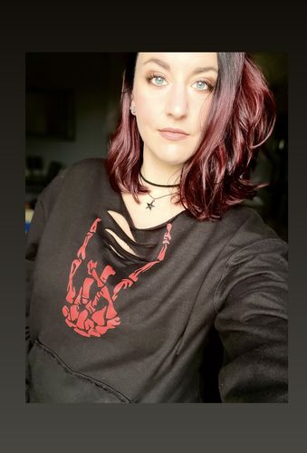 Customer photo review of 152 - Red Regret Wide Neck Hoodie