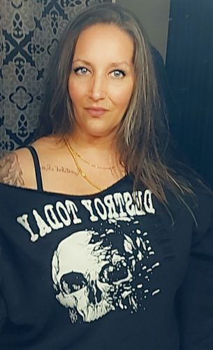 Customer photo review of #Destroy Wide Neck Hoodie - 028