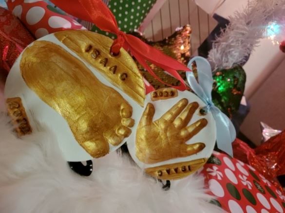 Customer photo review of CHERISH Baby Handprint Keepsake Ornament