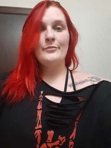 Customer photo review of 152 - Red Regret Wide Neck Hoodie