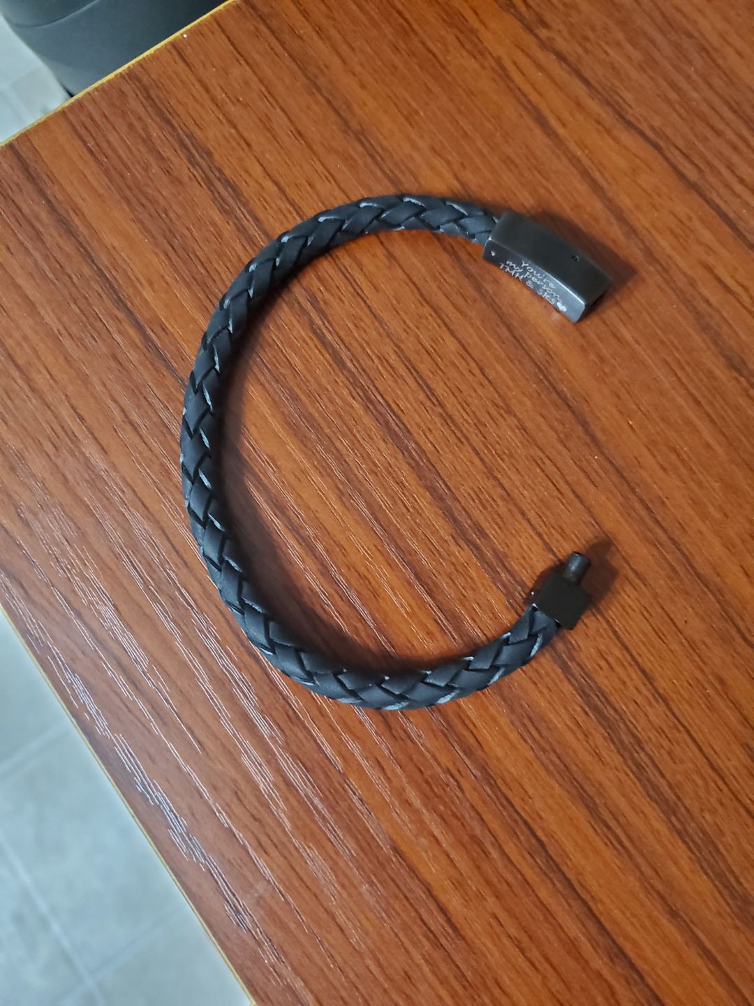 Customer photo review of 6mm Black on Black Steel Italian Leather Engravable Bracelet