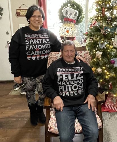 Customer photo review of Santa's Favorite Cabrona OG Navidad Sweatshirt