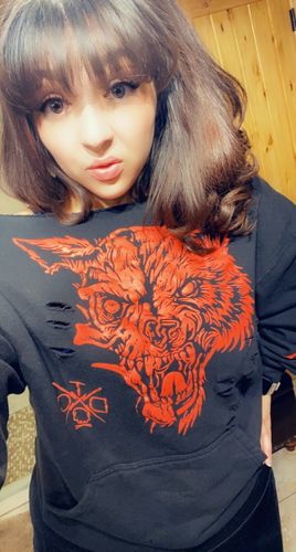 Customer photo review of 148 - Lone Wolf Wide Neck Hoodie