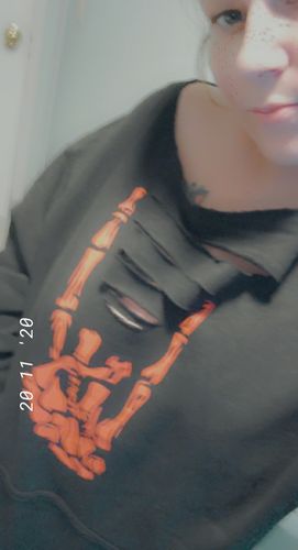 Customer photo review of 152 - Red Regret Wide Neck Hoodie