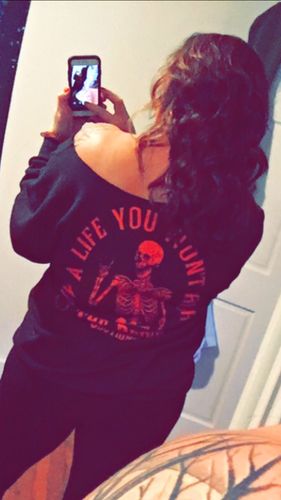 Customer photo review of 152 - Red Regret Wide Neck Hoodie
