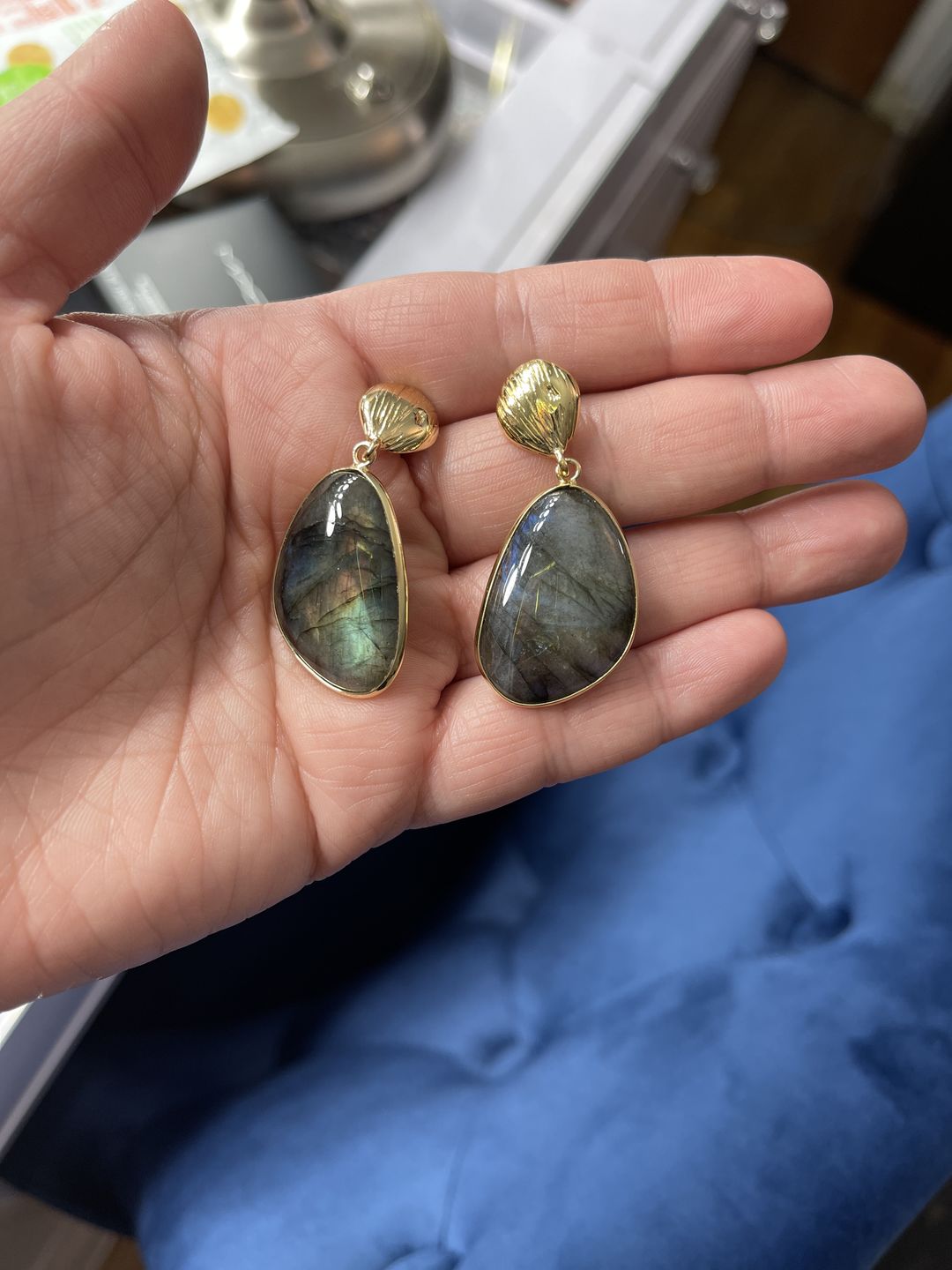 Customer photo review of Handmade Labradorite Earrings