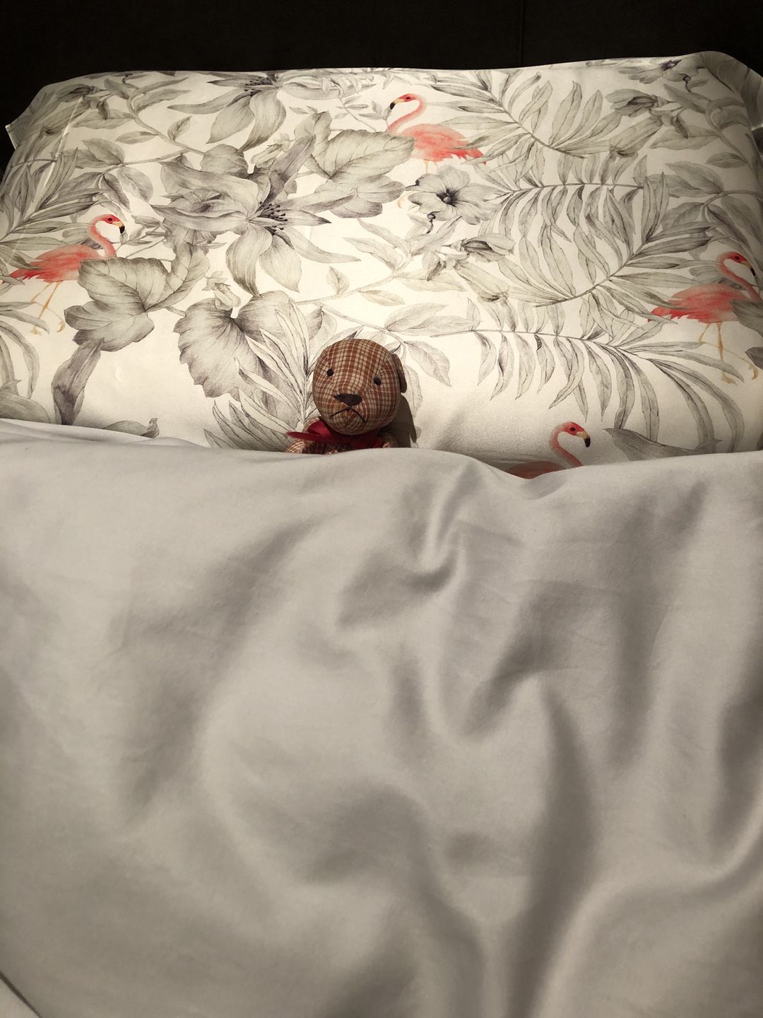 Customer photo review of Flamingos Pure Silk Pillowcase