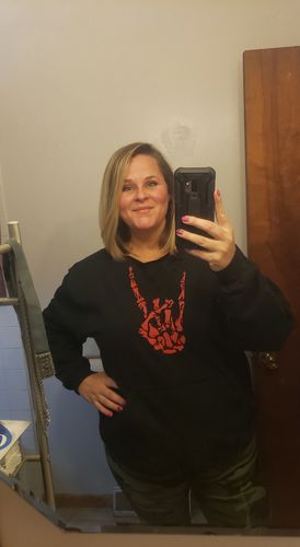 Customer photo review of 152 - Red Regret Wide Neck Hoodie