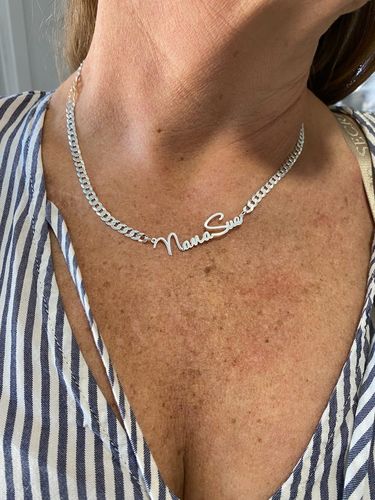 Customer photo review of Script Name Necklace with Cuban Chain