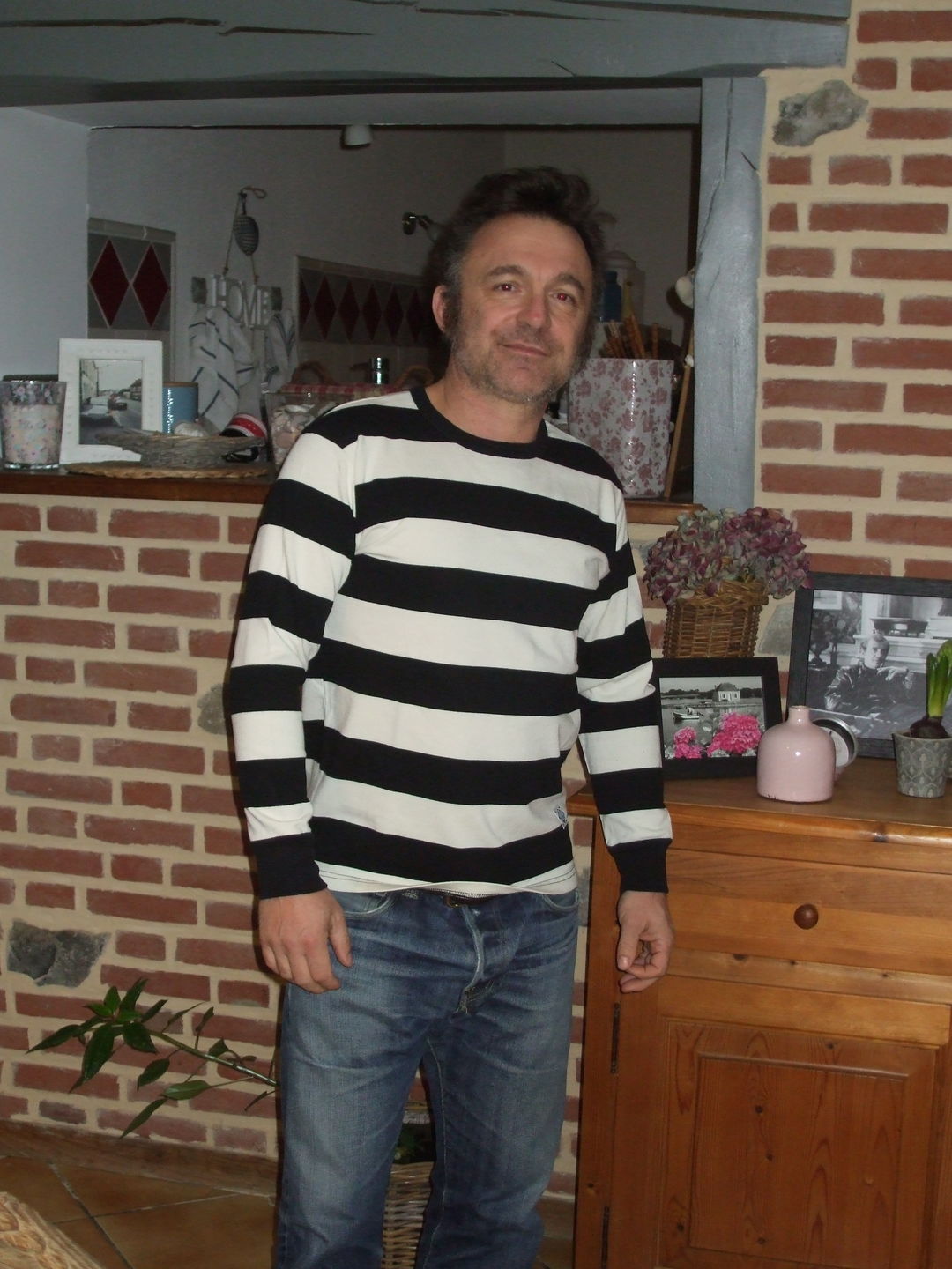 Customer photo review of 9 oz Wide Striped Long Sleeve T-Shirt