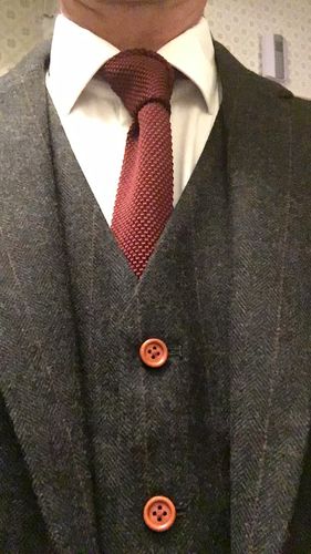 Customer photo review of Dark Grey Herringbone Tweed 3 Piece Suit