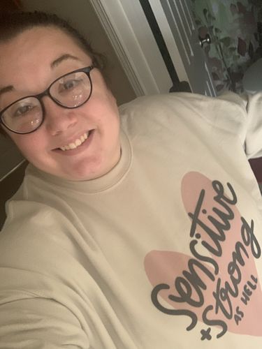 Customer photo review of Sensitive & Strong As Hell -- Sweatshirt