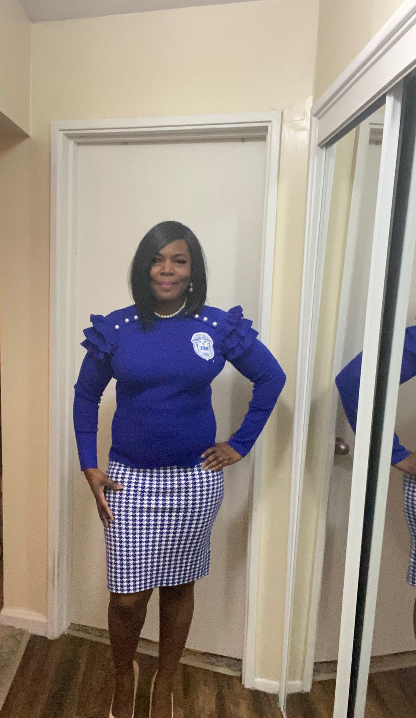 Customer photo review of ZPhiB - Pearled Ruffle Sleeve Sweater
