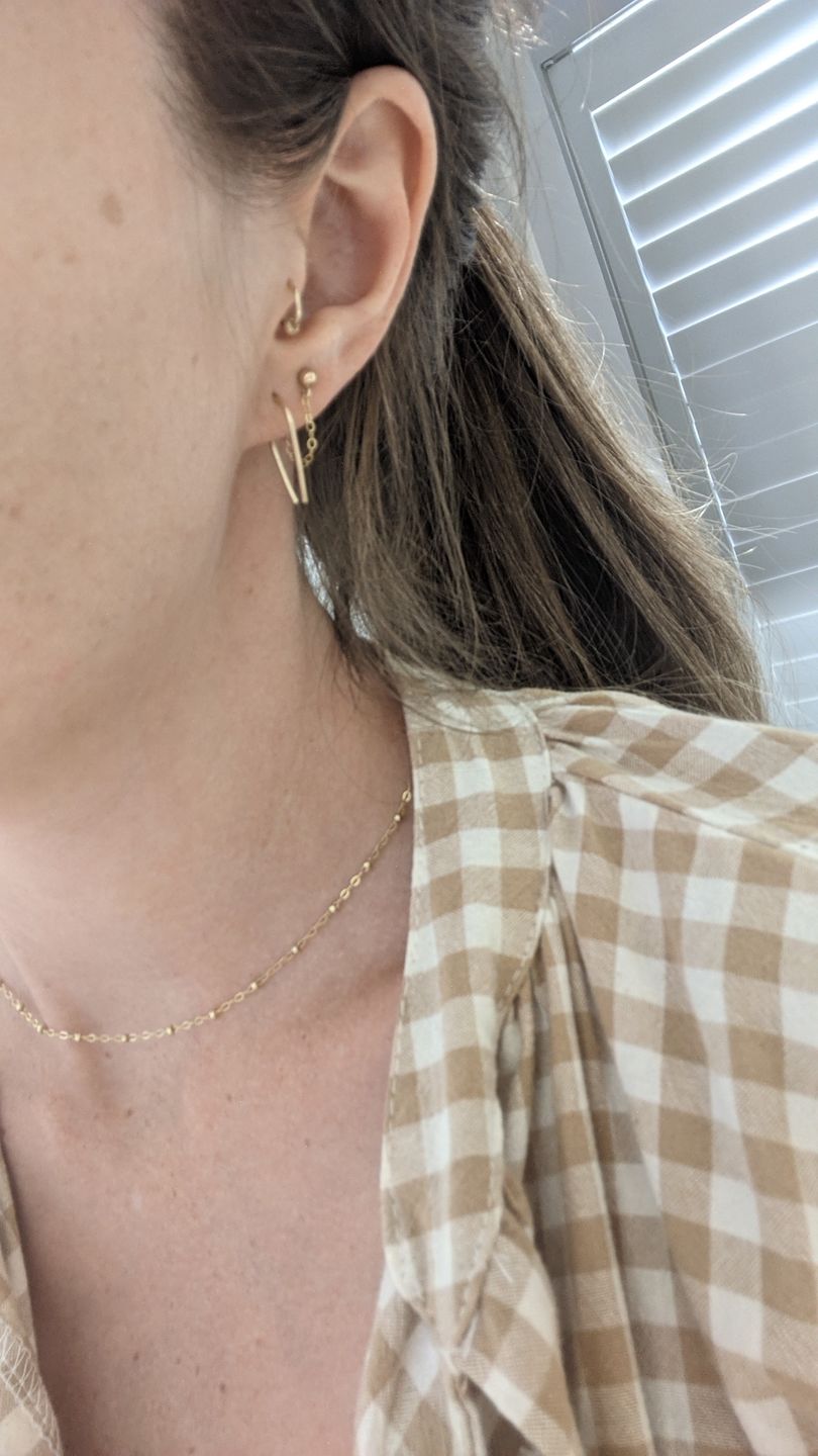 Customer photo review of Delicate Hook/Arc Earrings