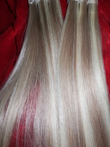 Customer photo review of Full Shine Tape in Hair Extensions 100% Virgin Human Hair Highlights (#18P613)