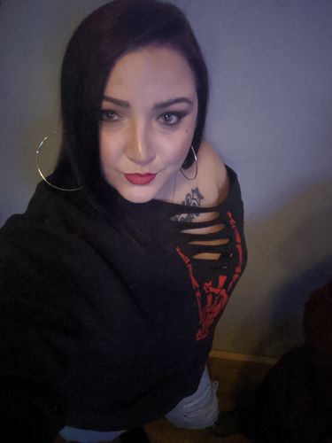 Customer photo review of 152 - Red Regret Wide Neck Hoodie