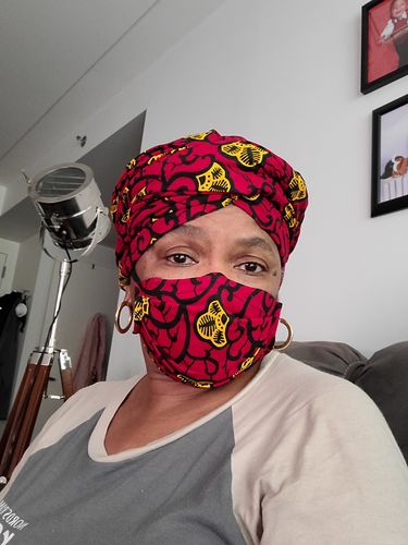 Customer photo review of ADULT FACE MASK AND MATCHING HEAD WRAP