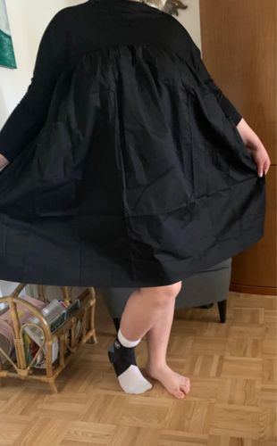 Customer photo review of stylish black cotton shift dress plus size cotton clothing dress Elegant high waist patchwork cotton dress
