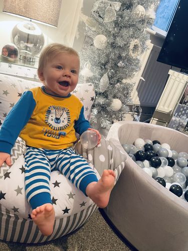 Customer photo review of Personalised Grey Patchwork Bean Bag Chair