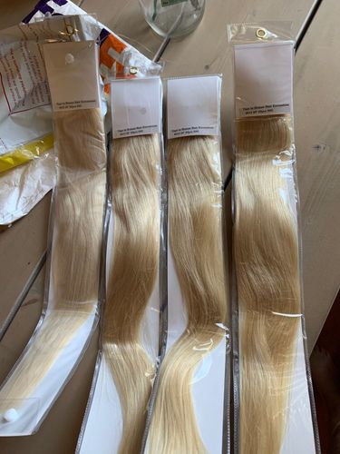 Customer photo review of Full Shine Tape in Hair Extensions 100% Virgin Human Hair Blonde (#613)