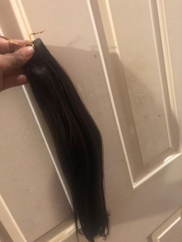 Customer photo review of Full Shine Tape in Hair Extensions 100% Virgin Human Hair Darkest Brown (#2)