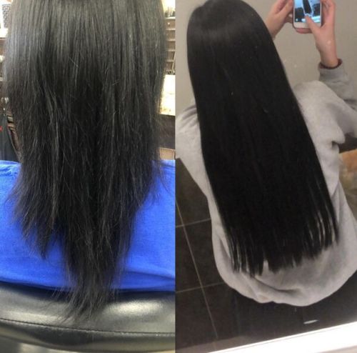 Customer photo review of Full Shine Tape in Hair Extensions 100% Virgin Human Hair Darkest Brown (#2)