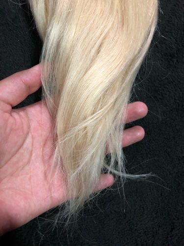 Customer photo review of Virgin Hair Weft #60 Platinum Blonde 100% Real Human Hair Silky Straight Hand Tied Sew In Hair(#60)