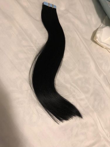 Customer photo review of Full Shine Tape in Hair Extensions 100% Virgin Human Hair Darkest Brown (#2)