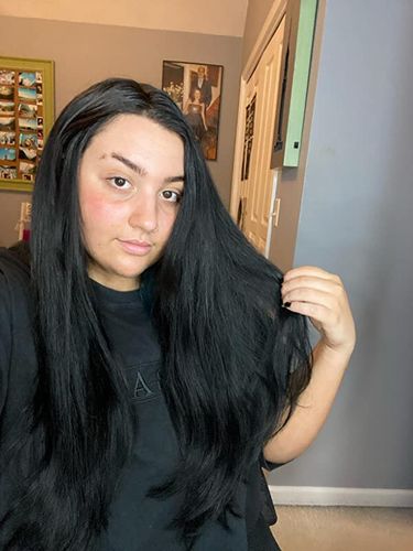 Customer photo review of Full Shine Tape in Hair Extensions 100% Virgin Human Hair Jet Black (#1)