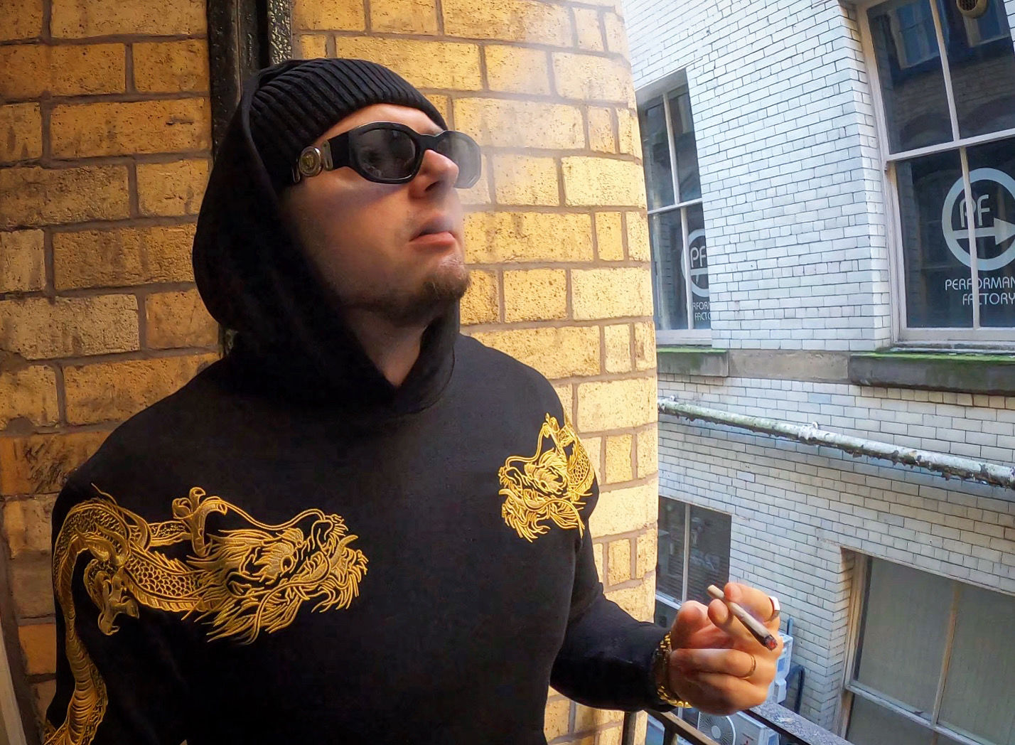 Customer photo review of Double Flying Dragons Embroidery Hoodie