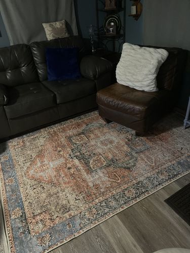Customer photo review of Distressed Vintage Cezanne Terracotta Sky Area Rug
