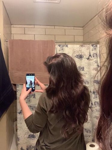 Customer photo review of Full Shine Tape in Hair Extensions 100% Virgin Human Hair Darkest Brown (#2)