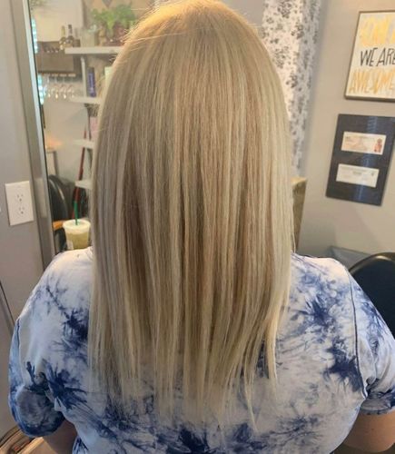 Customer photo review of Full Shine Tape in Hair Extensions 100% Virgin Human Hair Highlights (#18P613)
